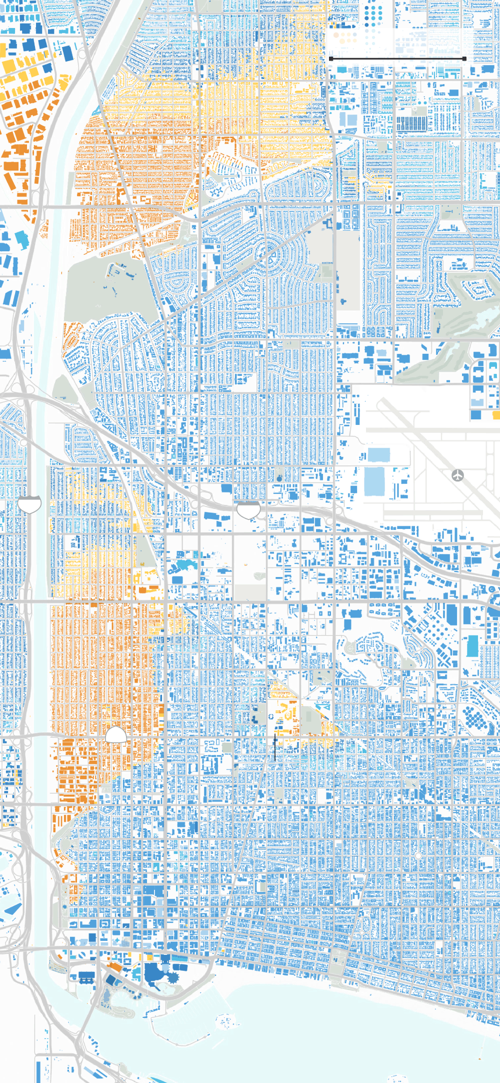 A map of North and Downtown Long Beach shows pockets of deep flooding