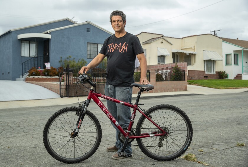 Gabriel Ledesma, 48, has been stopped by deputies while riding his bike around his home in East L.A.