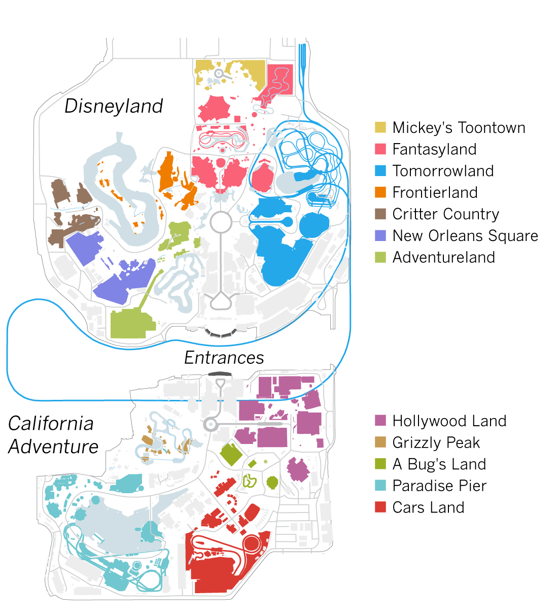 Map of both Disneyland and California Adventure