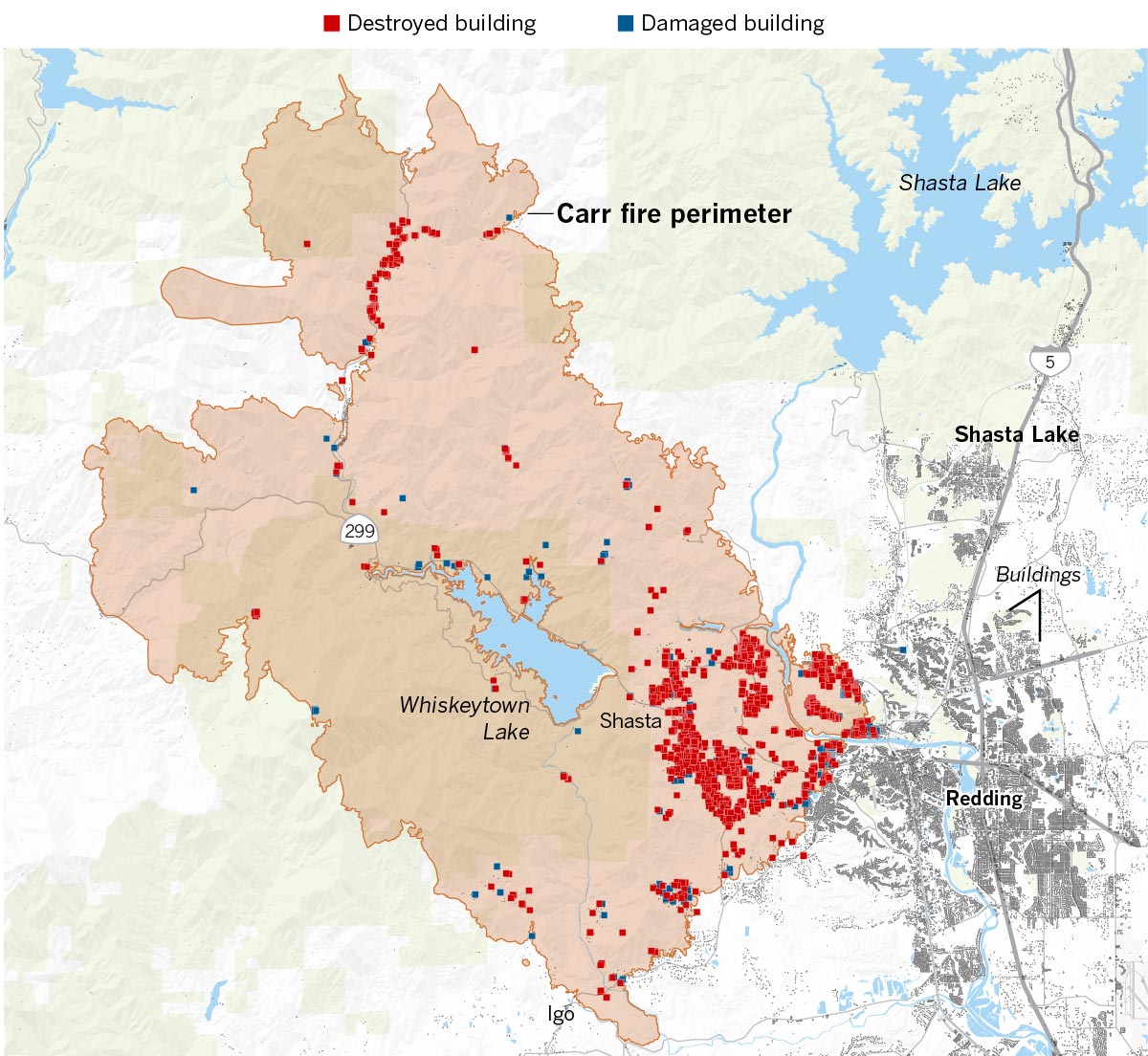 Here S Where The Carr Fire Destroyed Homes In Northern California Los Angeles Times
