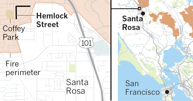 Map of Hemlock Street in Santa Rosa, California