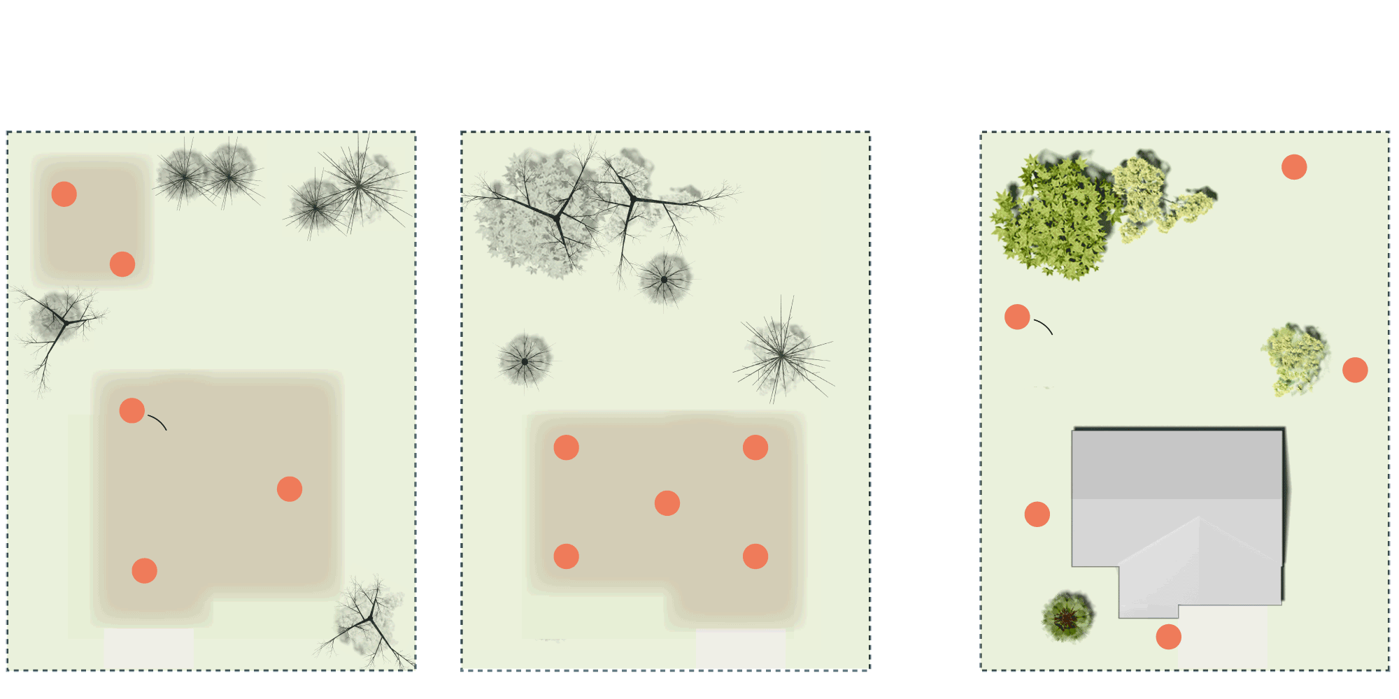 Diagrams show where soil samples where collected on destroyed and standing home properties.