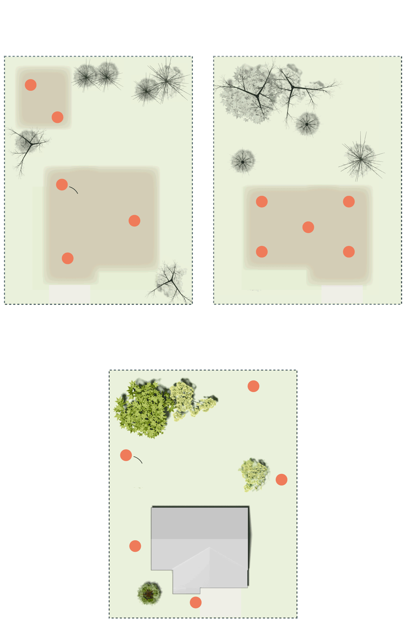 Diagrams show where soil samples where collected on destroyed and standing home properties.