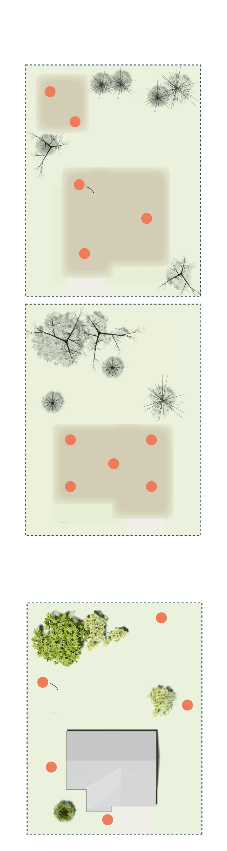 Diagrams show where soil samples where collected on destroyed and standing home properties.