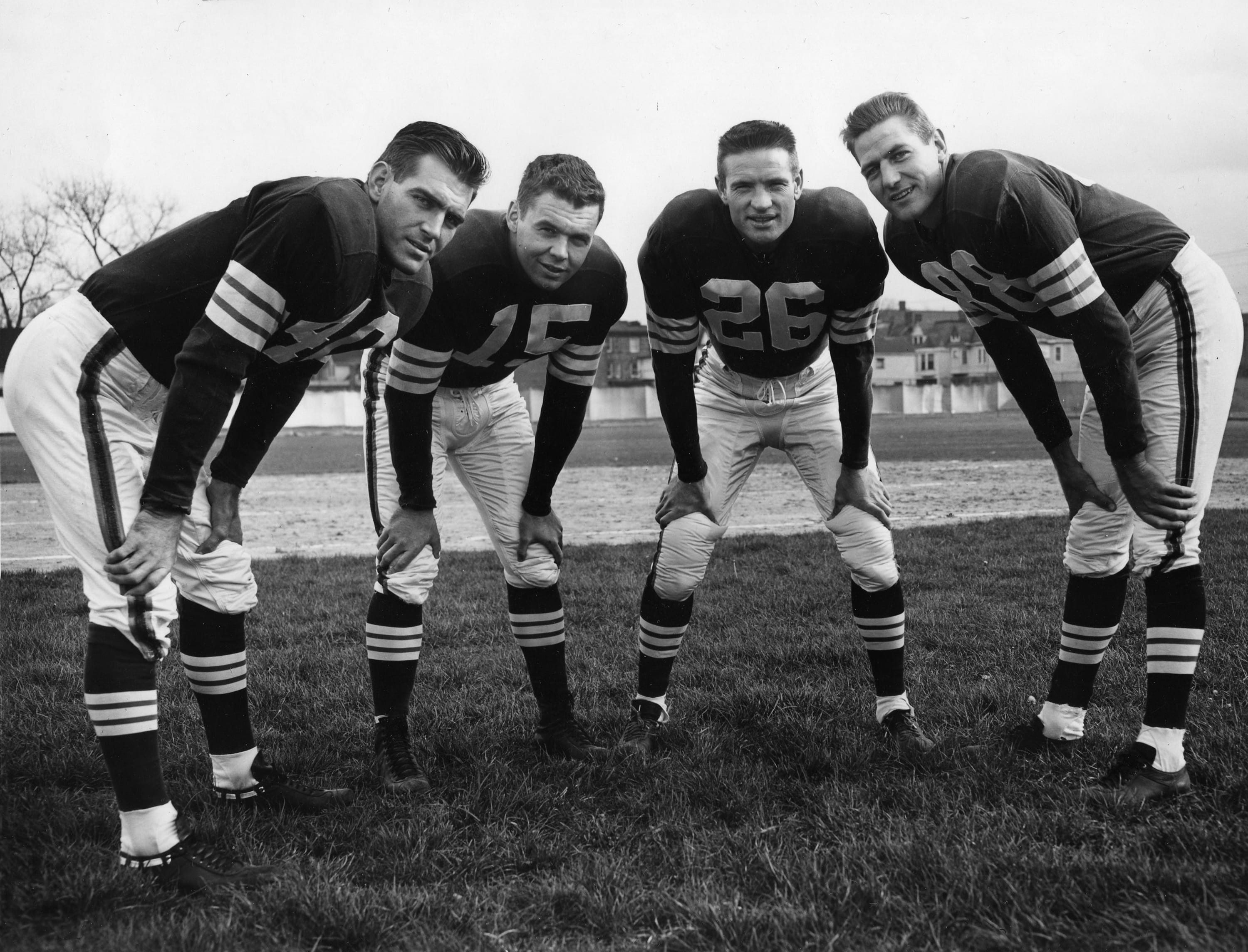 Cleveland Browns players (from left to right) Preston Carpenter, Tom O'Connell, Ray Renfro and Darrell Brewster in 1950.