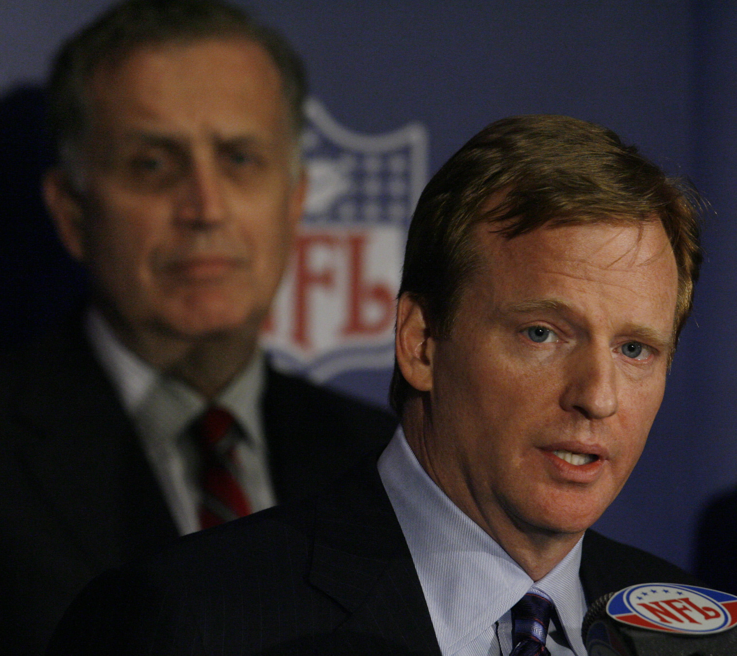 Roger Goodell speaks during a news conference in August 2006.