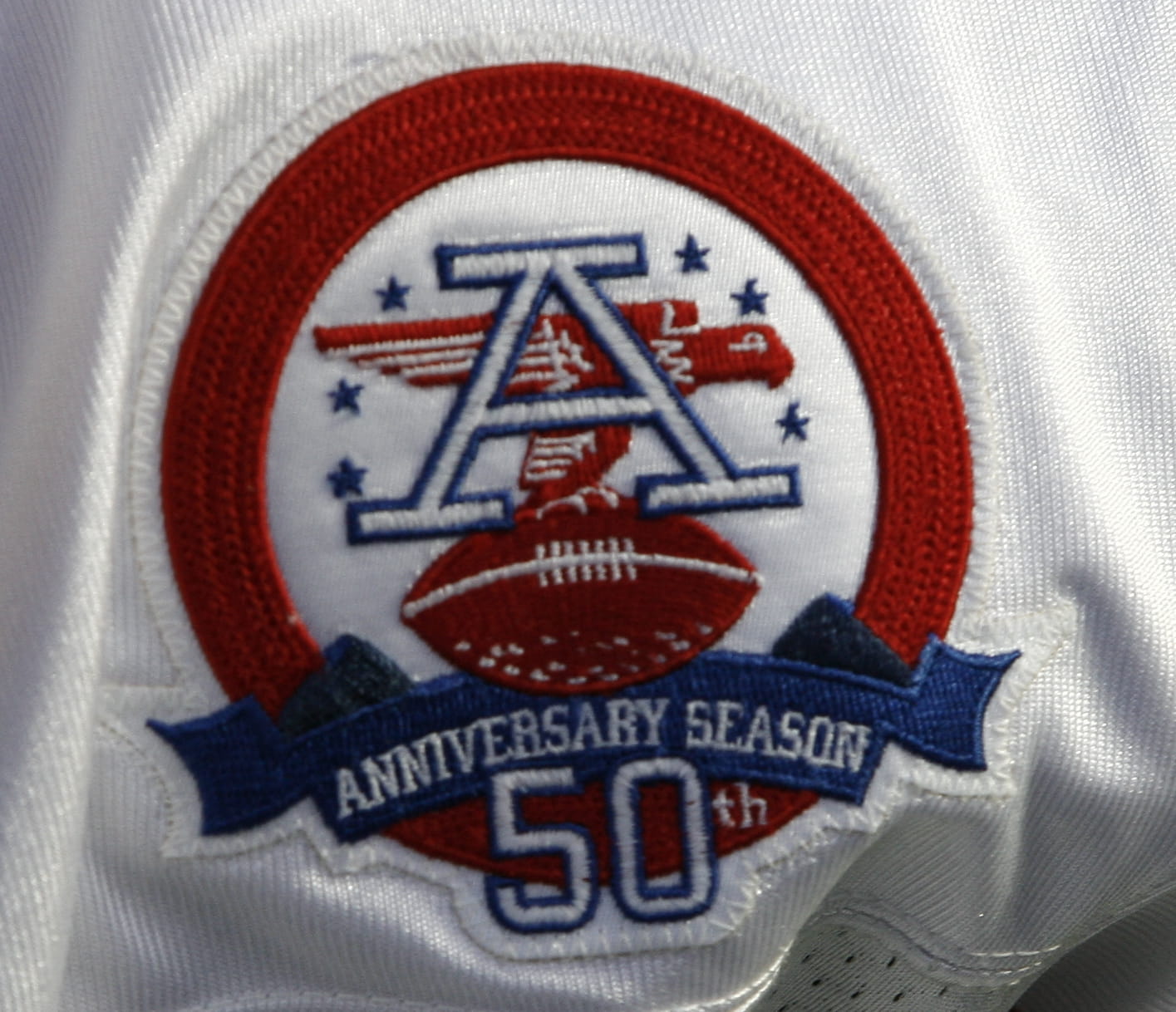 The AFL 50th anniversary logo on a Buffalo Bills uniform before a game against the New England Patriots in September 2009.