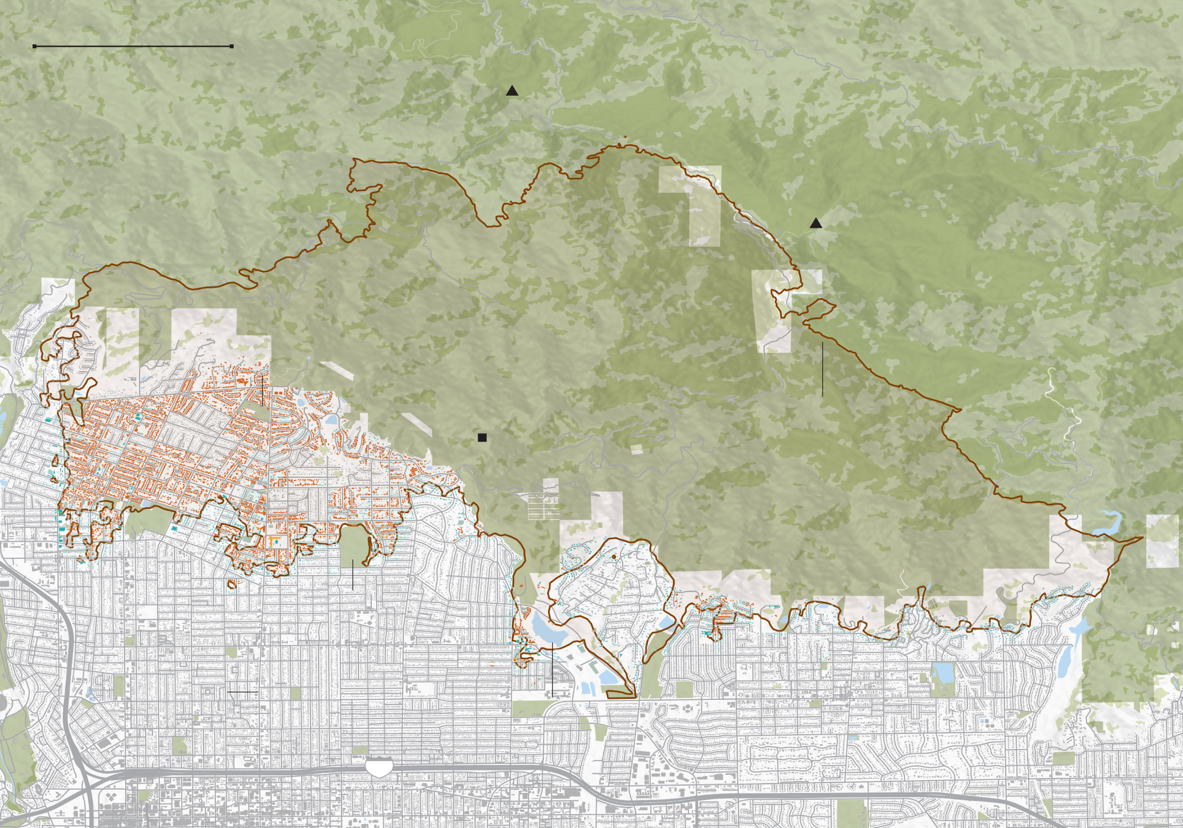 Map of the Eaton fire perimeter and damaged and destroyed buildings