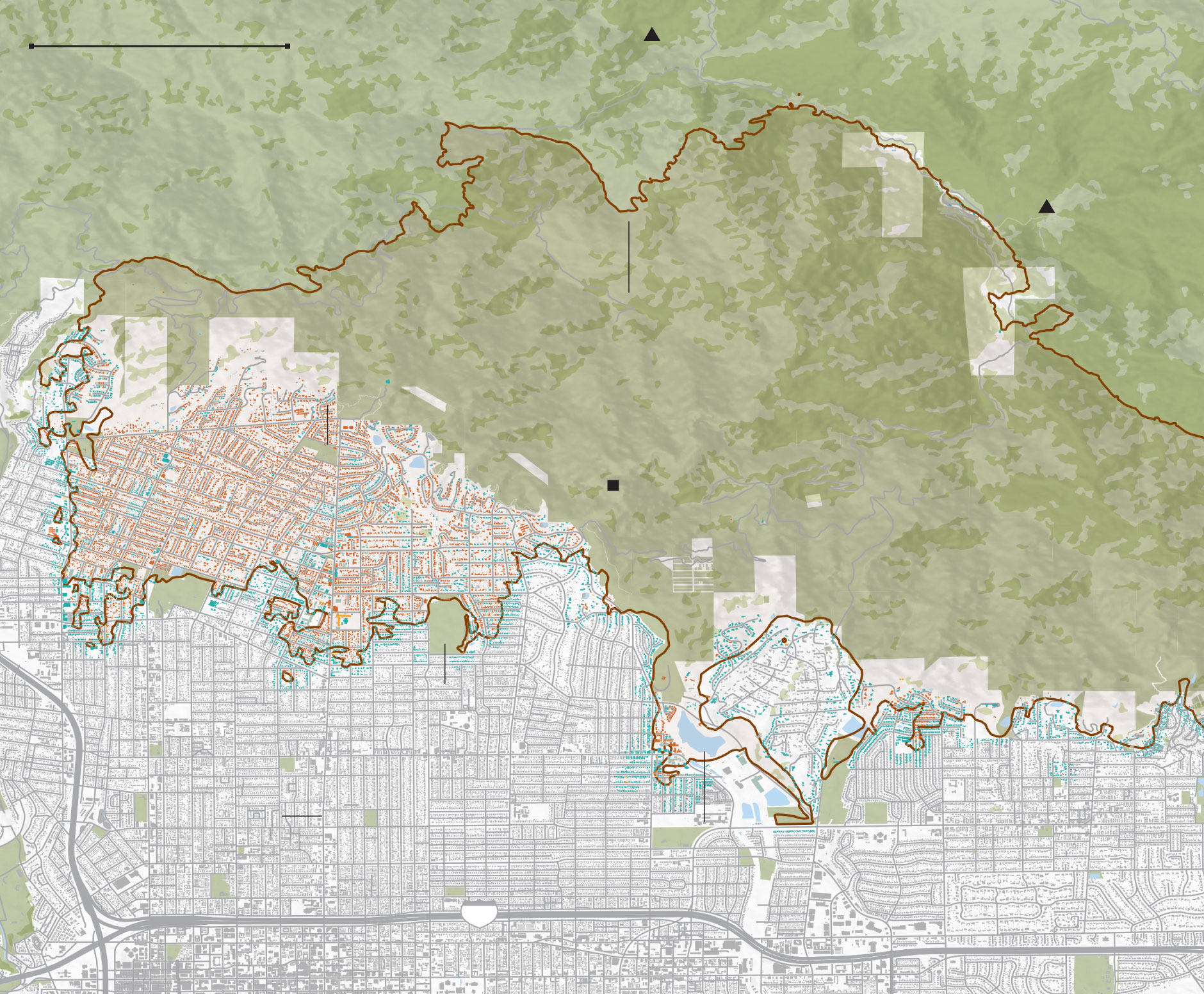 Map of the Eaton fire perimeter and damaged and destroyed buildings