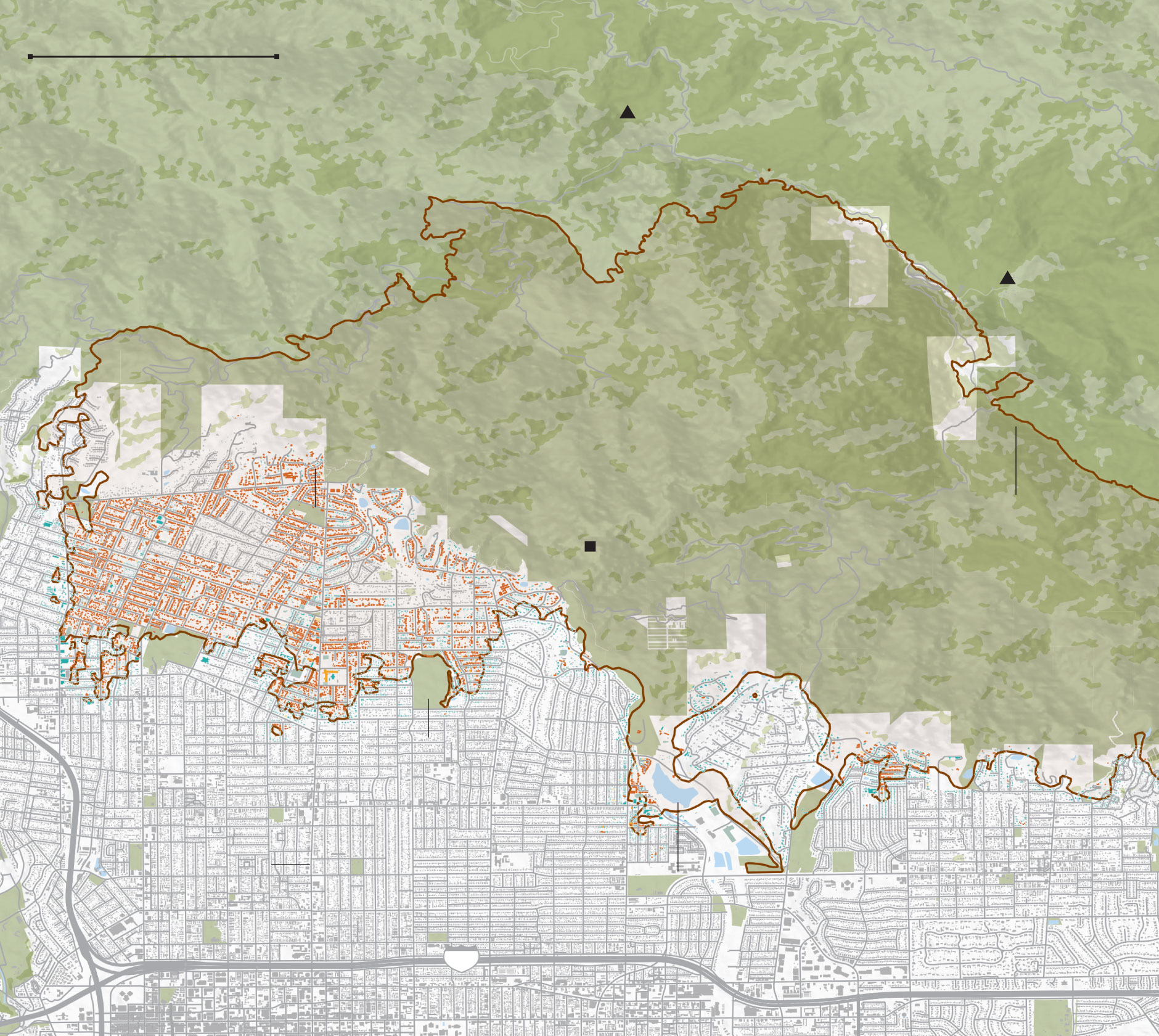 Map of the Eaton fire perimeter and damaged and destroyed buildings