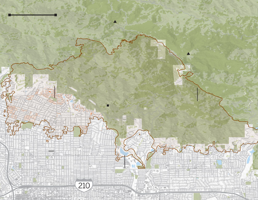 Map of the Eaton fire perimeter and damaged and destroyed buildings