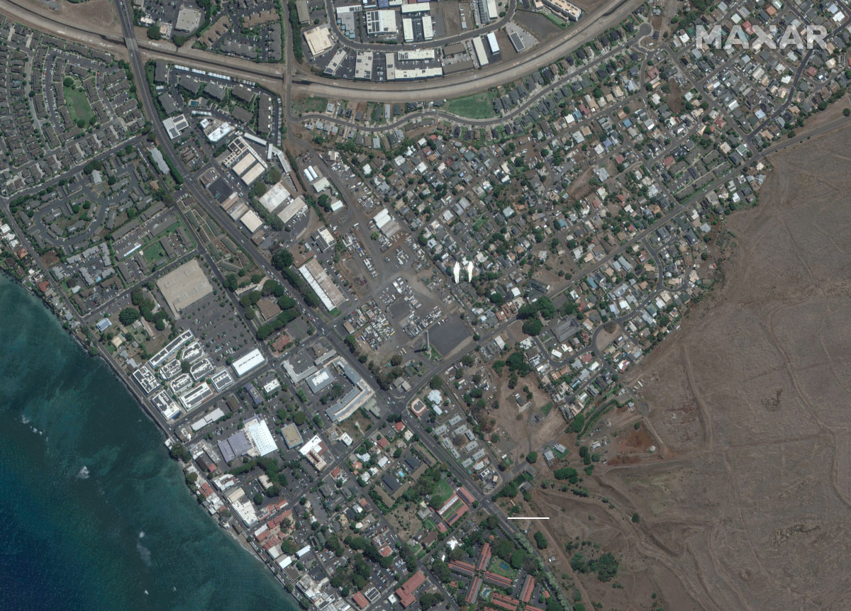 Satellite imagery shows central Lehaina before the fire.
