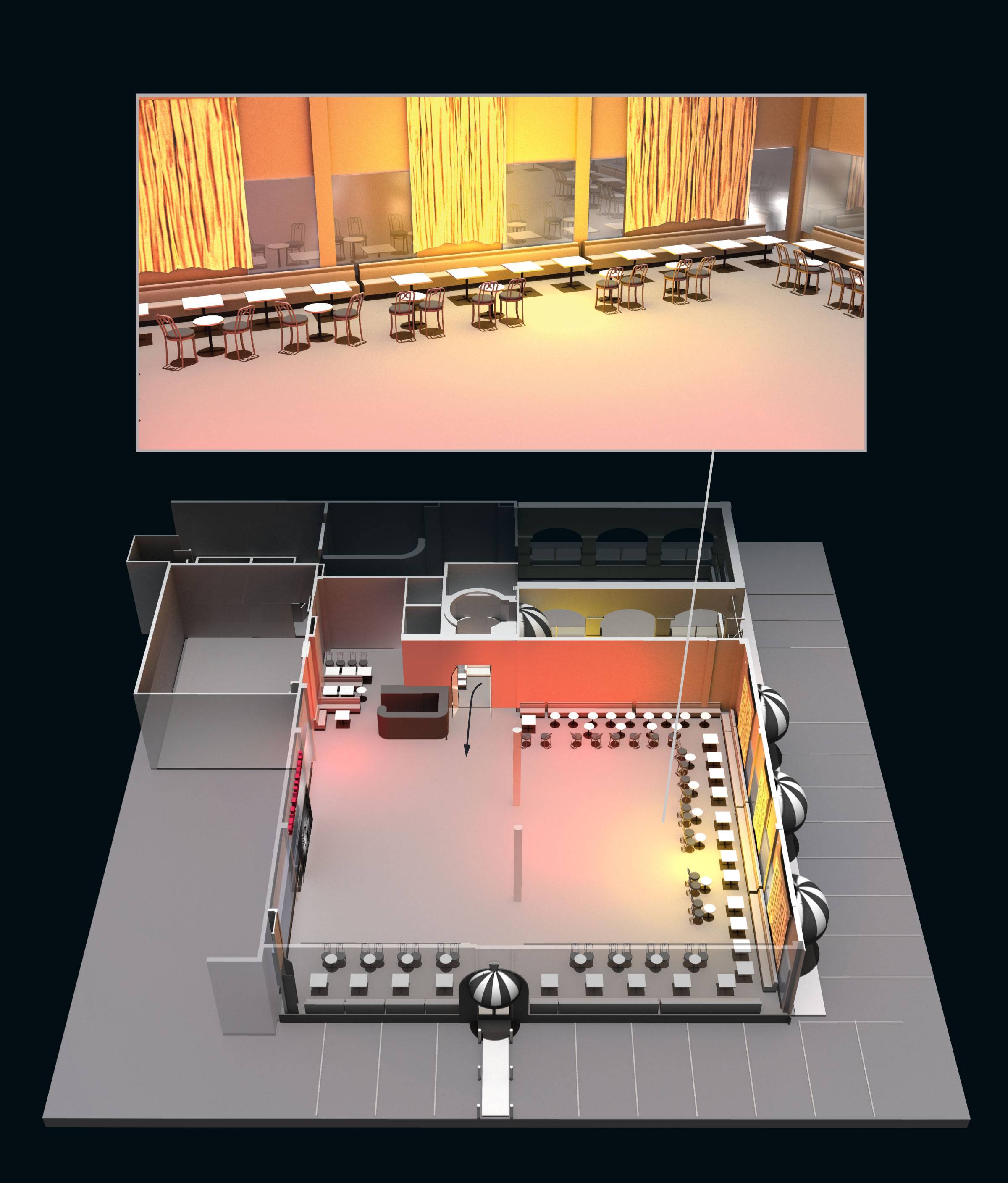 A diagram showing the layout of Star Ballroom and where the gunman entered the room. Shally sat nearthe south wall. When the gunman began shooting, some people fled out of the west exit while others hid under tables.