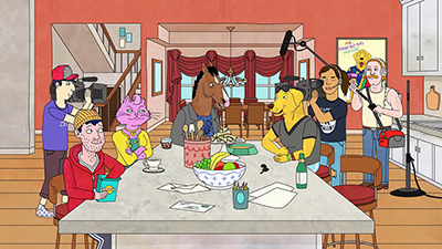 A crowded scene at Mr. Peanutbutter's kitchen table. (Netflix)
