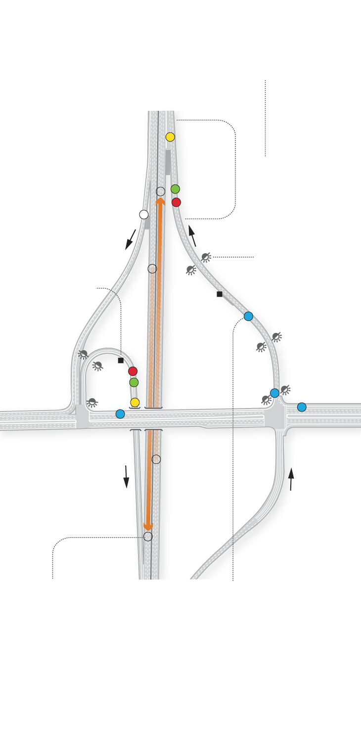 Diagram shows the ramp meter system, where meter sensors are located and how they work.