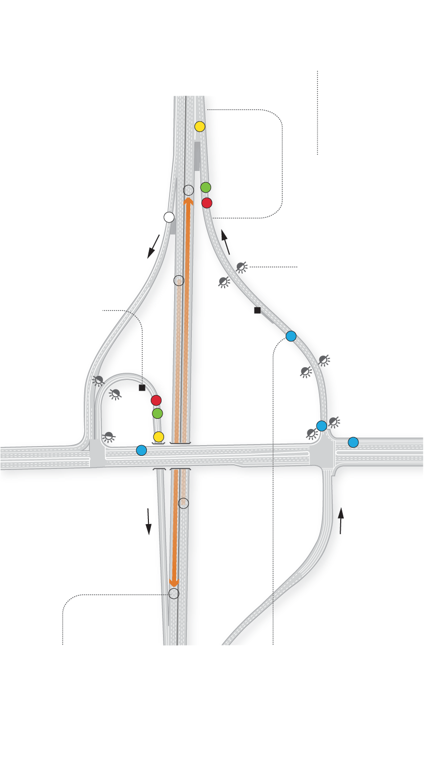 Diagram shows the ramp meter system, where meter sensors are located and how they work.