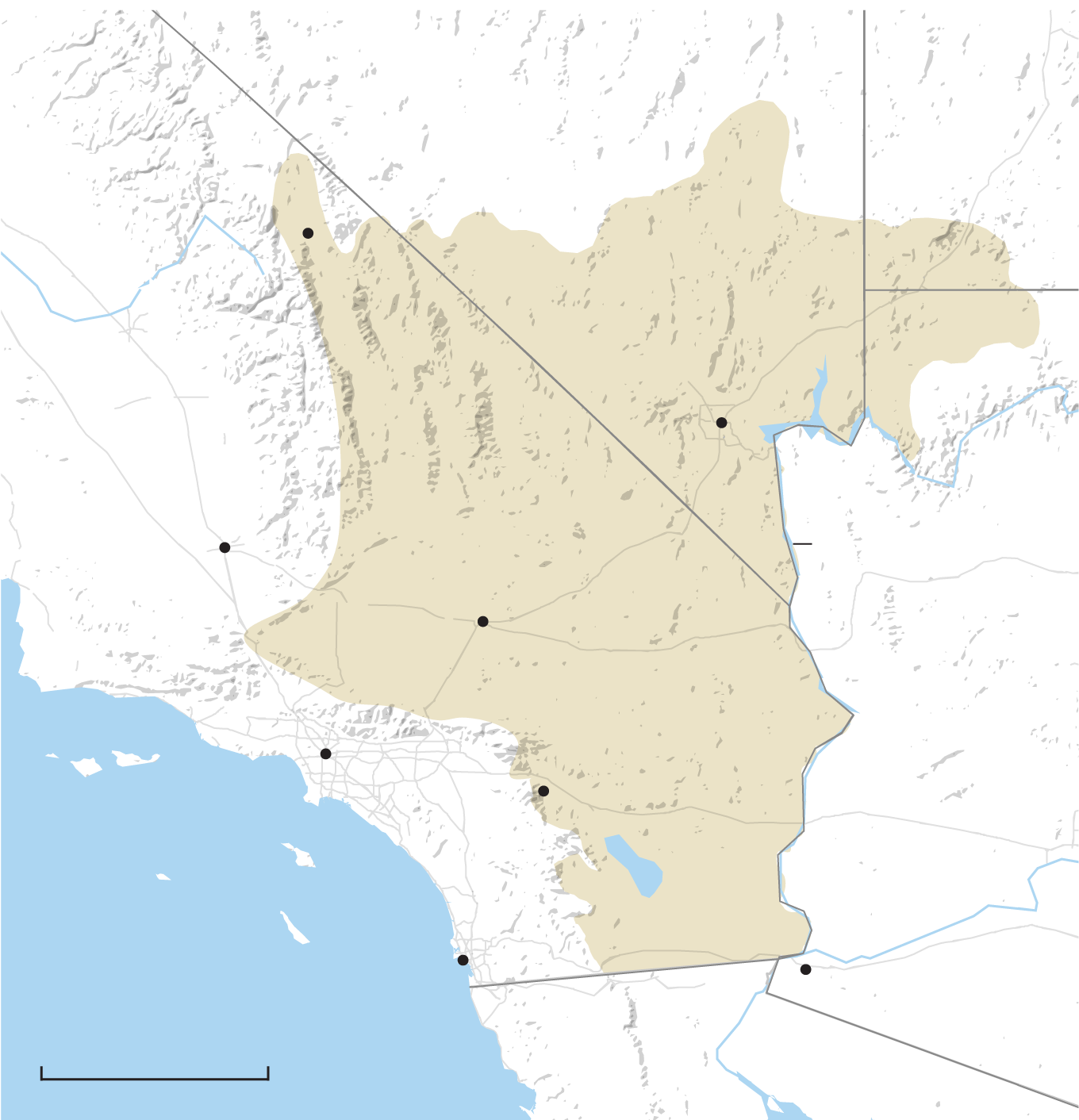 Map of Mojave desert tortoise range