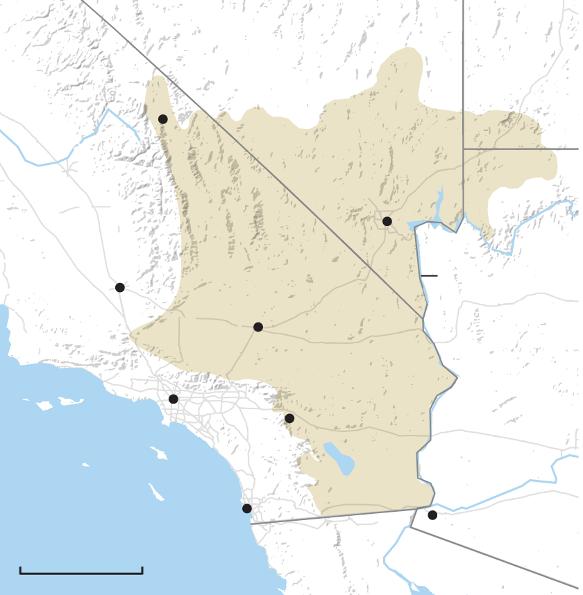 Map of Mojave desert tortoise range