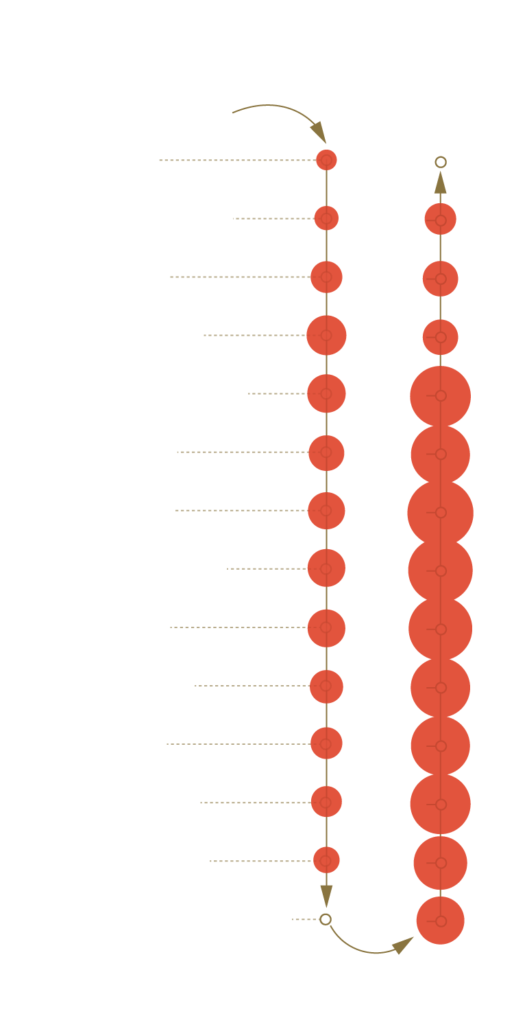 Diagram of the B Line stops with reported counts of people from the Union Station through North Hollywood and back.