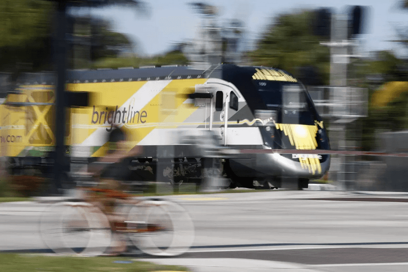 A high speed rail car whooshes by