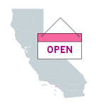 A map of California flip flopping with an open and closed sign