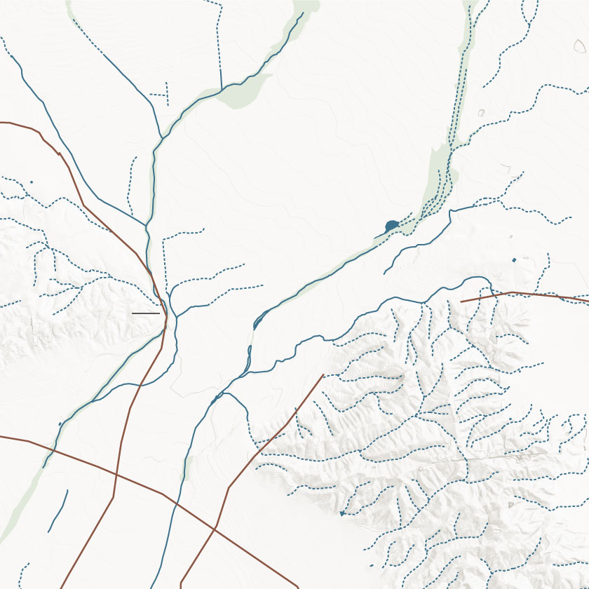 A map shows the ancient terrain, roads and waterways of Shevaanga, now known as Whittier Narrows