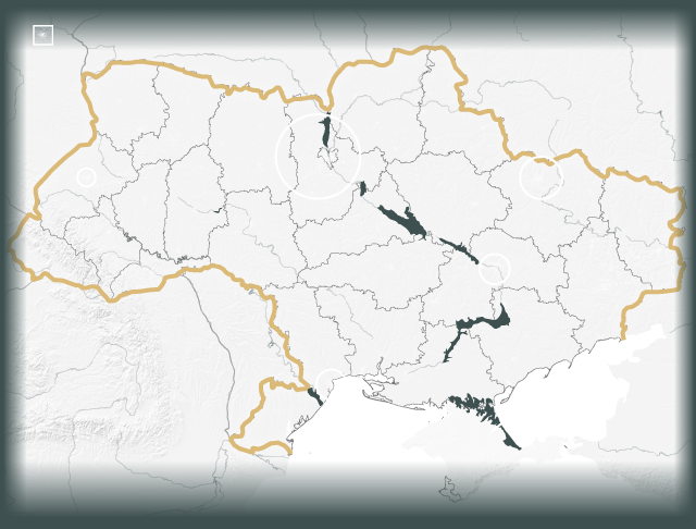 A map of Ukraine shows its most populated areas. Kyiv has the largest population, with 3 million people.
