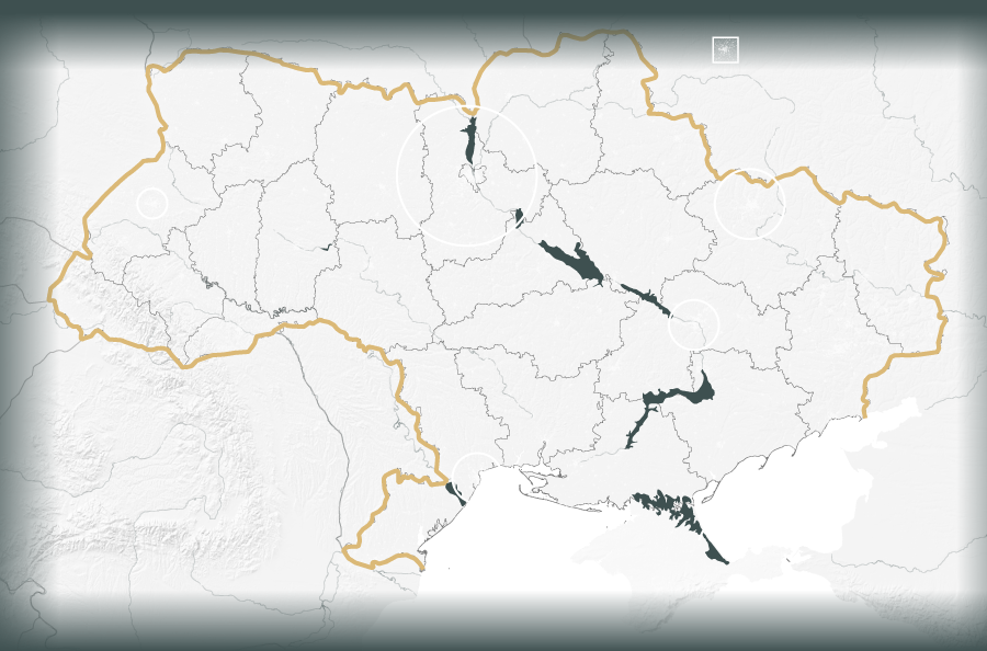 A map of Ukraine shows its most populated areas. Kyiv has the largest population, with 3 million people.