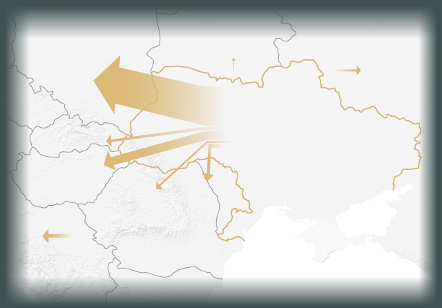 A map showing more than half a million refugees flee Ukraine